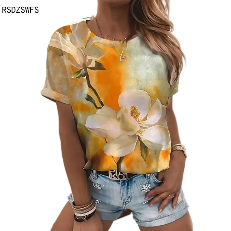 Супернатуральная женская футболка с коротким рукавом и цветочным 3D принтом