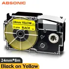 Absonic для объектива с оптическими зумом Casio 24 мм черный на желтом цвете XR-24YW запечатанных лент 24 мм XR 24YW лента принтера совместимый для объектива с оптическими зумом Casio EZ этикетировщик KL-G2