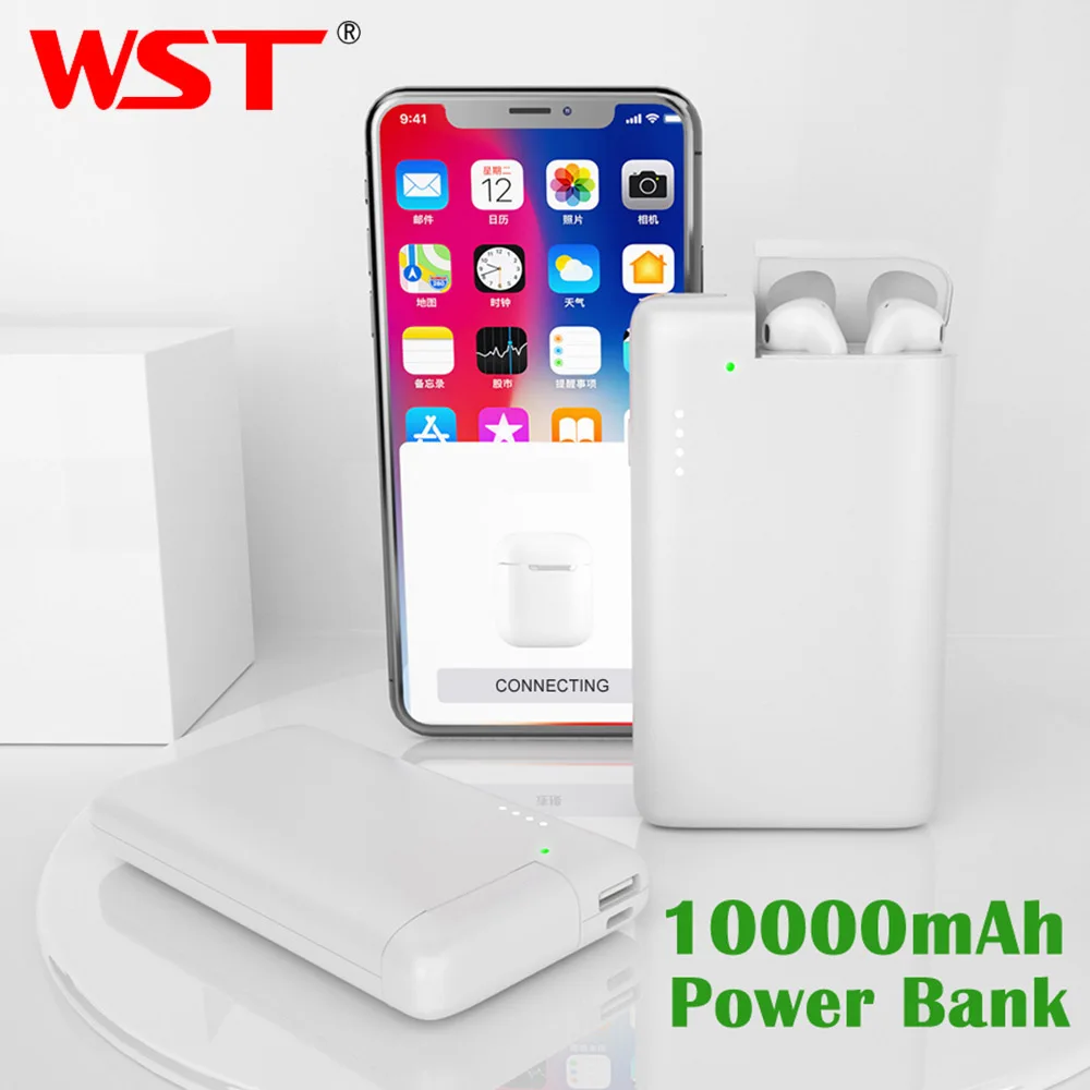 WST 10000 мАч Внешний аккумулятор для Airpods портативное Внешнее зарядное устройство Внешний аккумулятор USB беспроводной внешний аккумулятор для Xiaomi iPhone