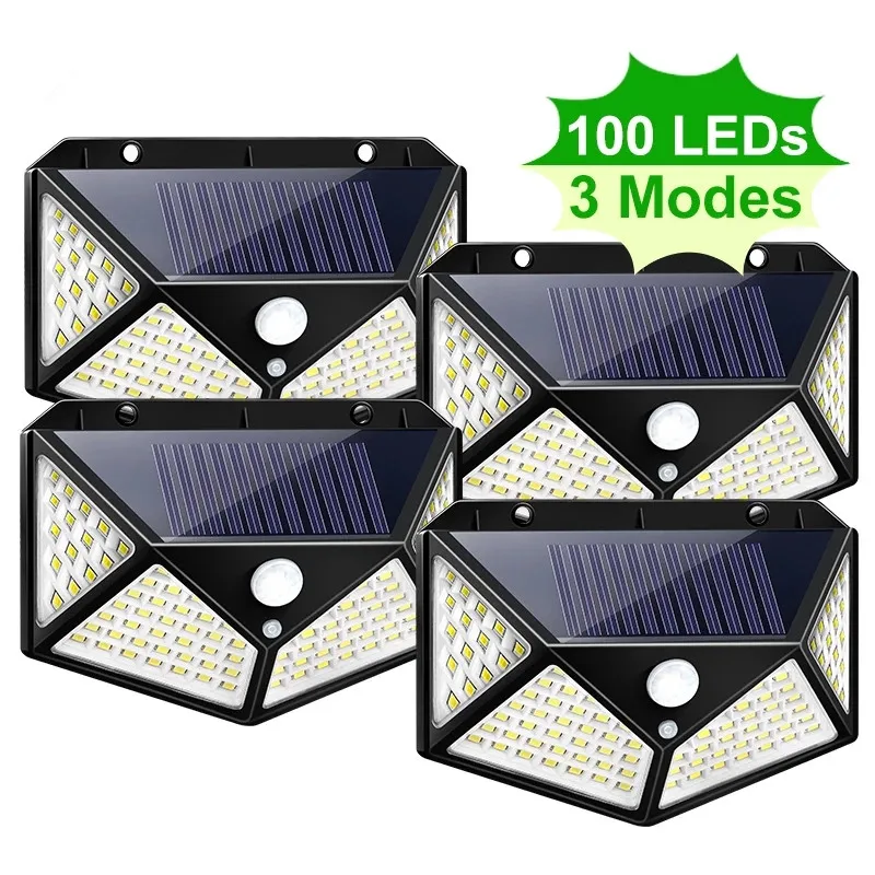

100 LED Solar Light Outdoor Solar Lamp Powered Sunlight 3 Modes PIR Motion Sensor for Garden Decoration Wall Street.