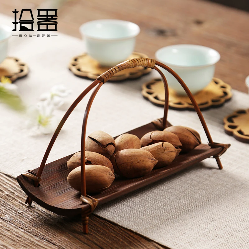 

Dual purpose tea tray, tea towel, bamboo towel holder, small basket, snack plate, kung fu tea set accessories