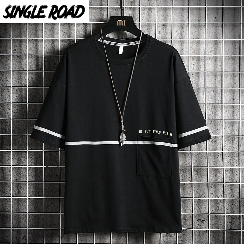 Футболка SingleRoad Мужская черная со светоотражающей полоской большой размер хлопок