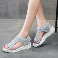 summer women sandals solid color open toe casual ladies wedge shoes hollow out slip on mesh platform female sandalias 2021 mujer