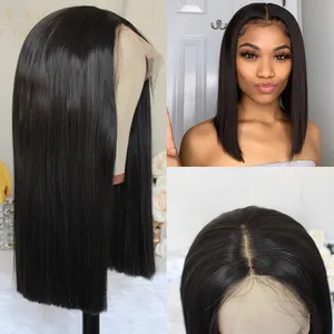 Bob Lace Front Wig Short Straight Synthetic Lace Wig Natural Black Color Wig for Women Glueless Middle Part Heat Resistant Wig