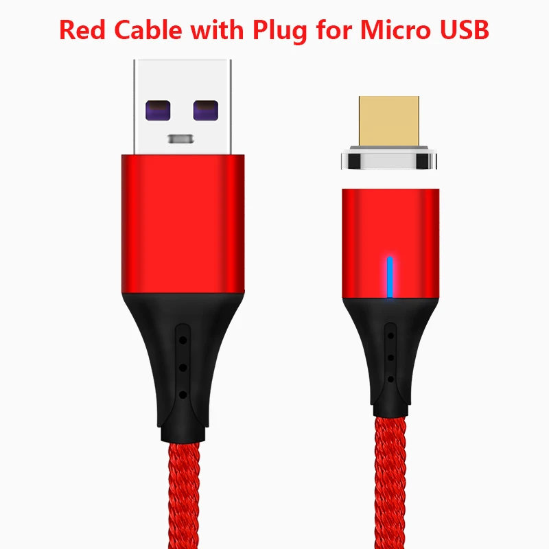 With plug Micro USB 5А Магнитный кабель Micro usb type C светодиодный супер быстрый зарядный кабель для iPhone samsung huawei Xiaomi Android телефонный кабель 1 м - Цвет: With plug Micro USB