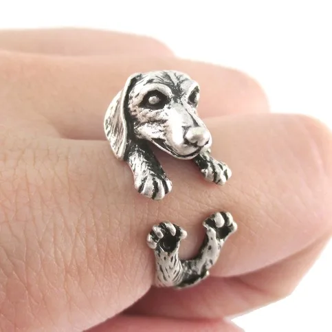 Fashion Ring Realistic Dachshund Dog Puppy Animal  Ring For Women Girl Gift