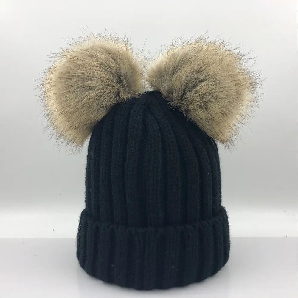 Зимняя теплая шапка Gorros Para Bebe для маленьких мальчиков и девочек, большой размер 15 см, помпон из искусственного меха, детские вязаные шапочки