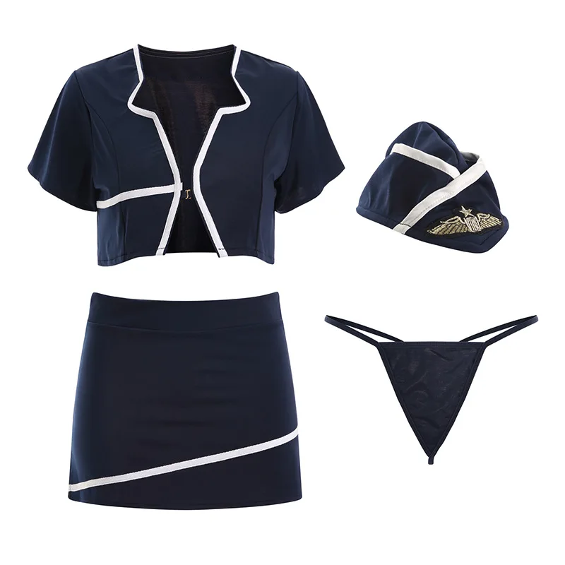 

High-end new brand sexy pure lingerie stewardess student uniform set passion products perspective temptation 513
