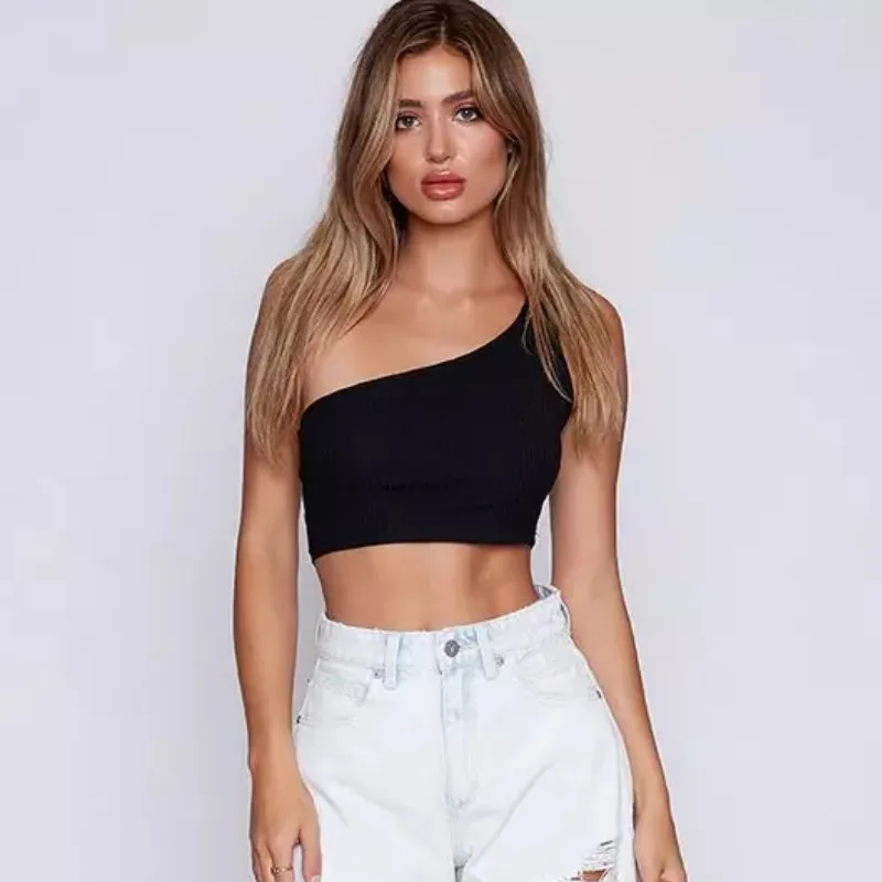 Женский укороченный топ на одно плечо сексуальный облегающий топ-бюстье