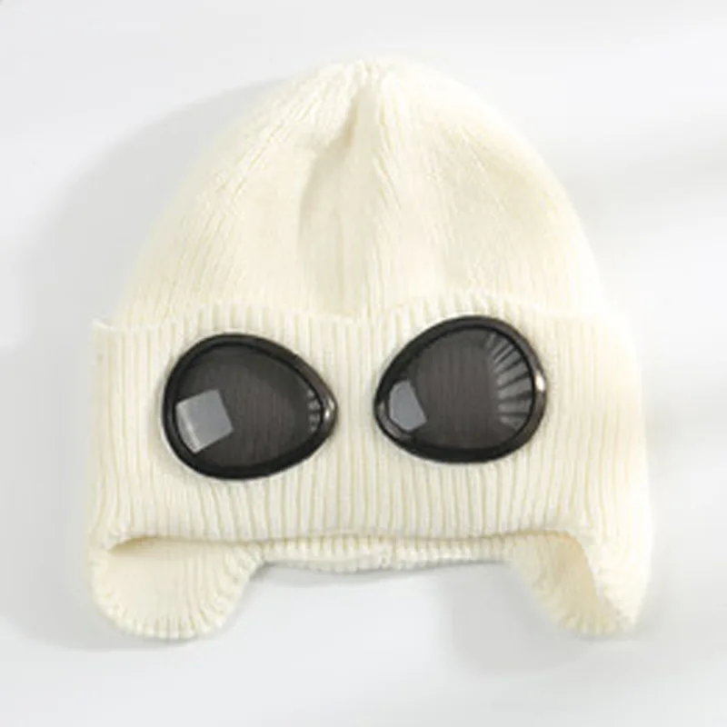 Moveable Glasses Warm Fleece Lined Women Snow Hat Knitted Winter Cap Cover Ears Orange Yellow Purple Blue Black White Green