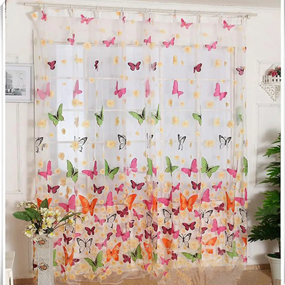 

Butterfly Printed Tulle Voile Home Door Window Balcony Curtains for Living Room