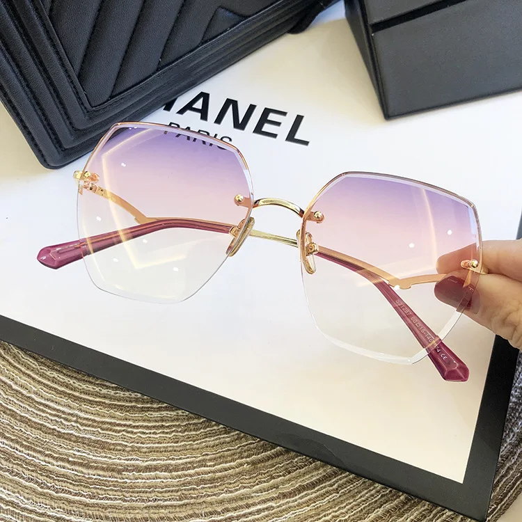 Fashion Rimless Sunglasses For Women Big Luxury Brand Designer UV400 Glasses Female Gradient Shades Women's accessories