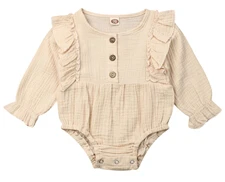 A 0-24M Newborn Toddler Baby Girl Clothes Ruffle Long Sleeve Romper Soft Jumpsuit Outfit Sunsuit - Color: A