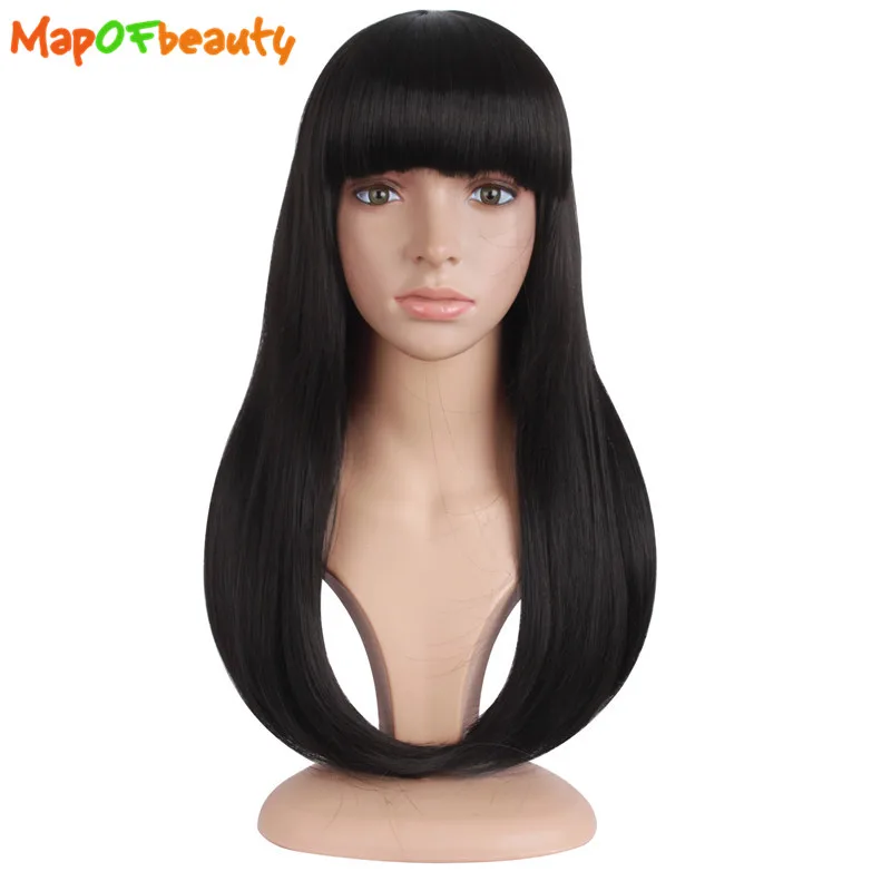 MapofBeauty 2" длинные волосы коричневый черный Парики для женщин синтетические волосы с плоской челкой термостойкие накладные волосы