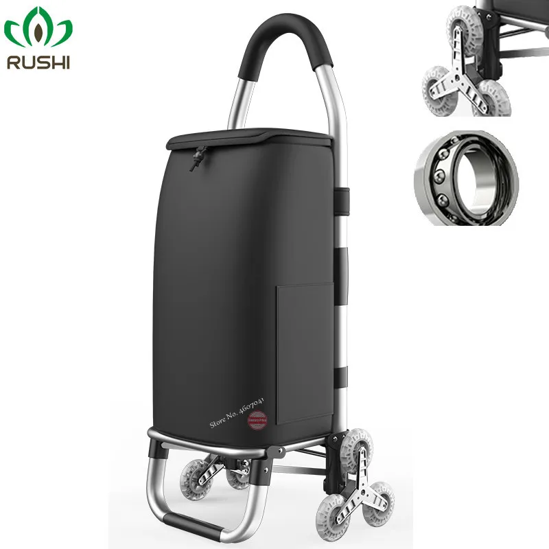 

36L Big Folding Home Trolley Portable Aluminum Stair Climbing Cart with Oxford Cloth Bag Portable Shopping Trolleycart for Elder