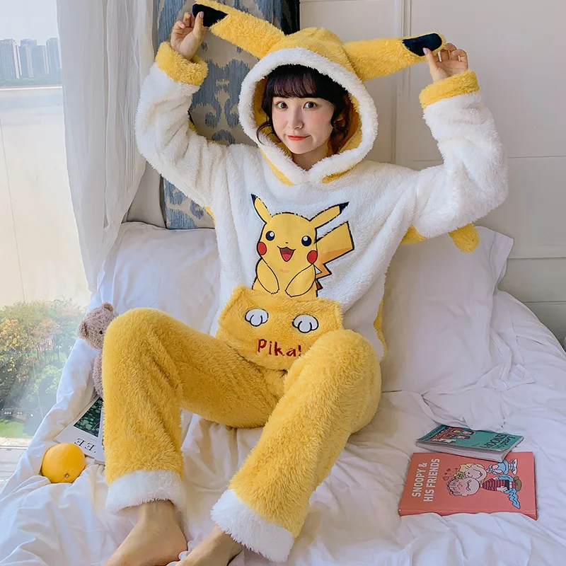 Зимняя флисовая Пижама кораллового цвета женский осенне-зимний утепленный