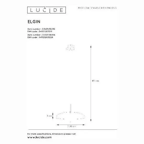 Подвесной светильник Elgin 03431/38/66 Lucide |