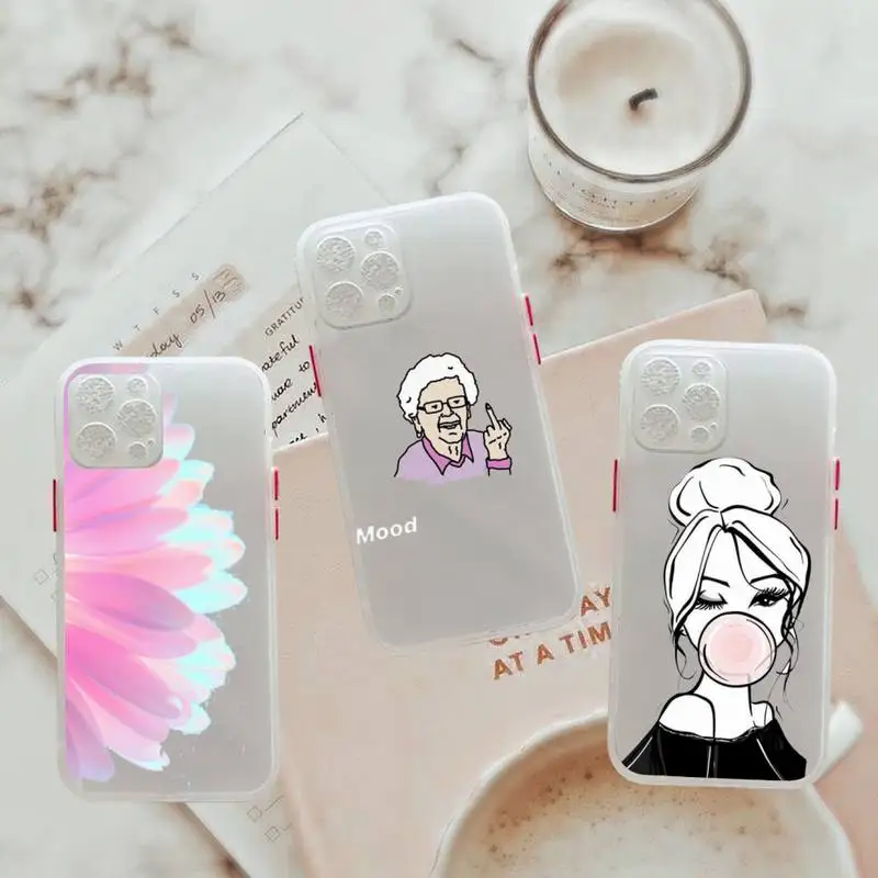

flowers Phone Case For iPhone 12 11 Mini Pro XR XS Max 7 8 Plus X Matte transparent White Back Cover