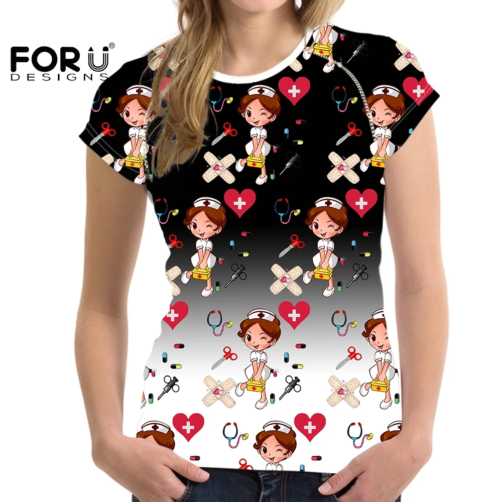 

Футболка женская классическая с коротким рукавом и круглым вырезом, с принтом медсестры