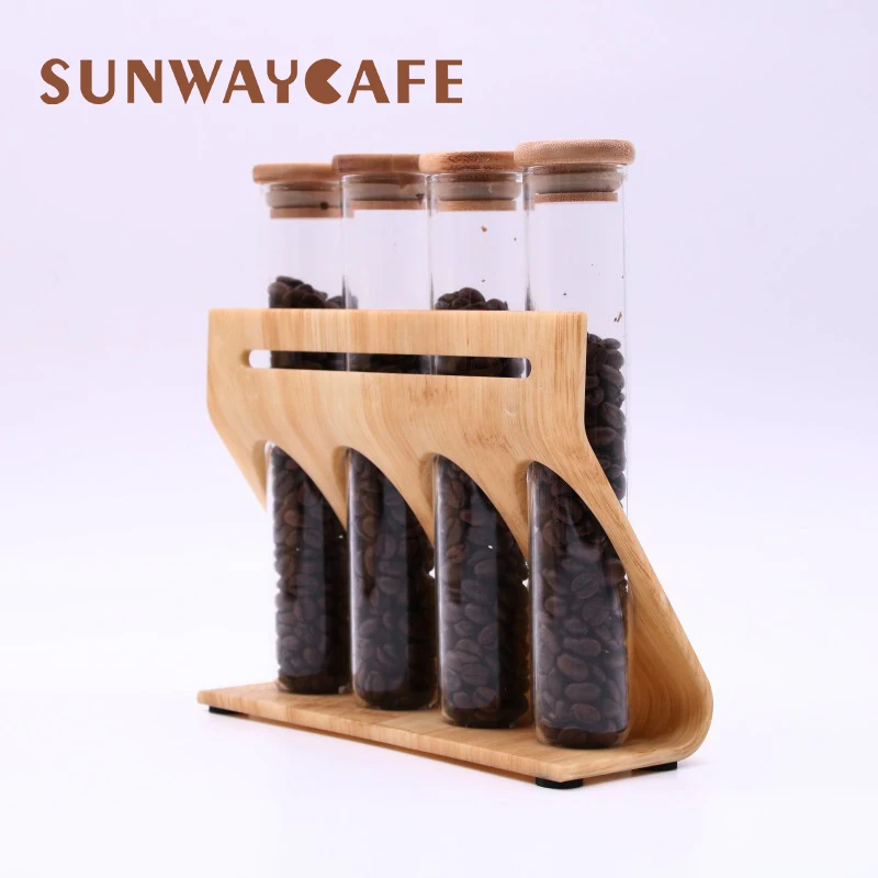 Деревянная стойка витрина для кофе зерен чая стеклянная пробирка герметичное