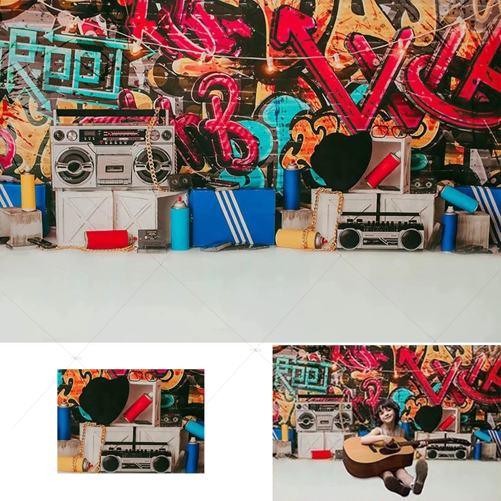 

80s 90s Backdrop Graffiti Wall Retro Radio Art Party Photography Background Banner Photo Studio Photocall Photozone Decoration