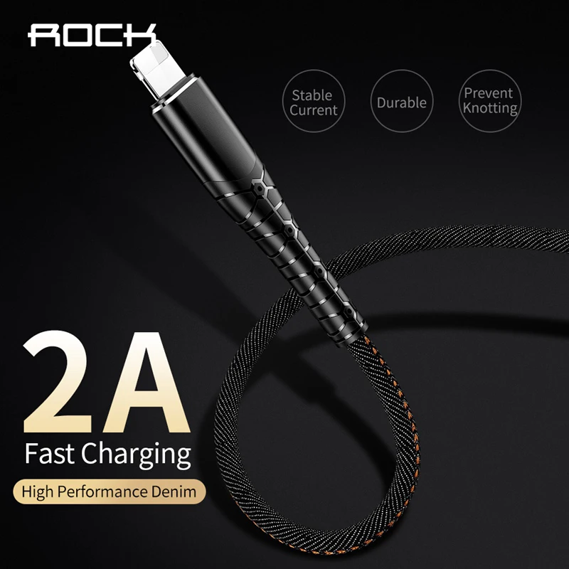 USB-кабель ROCK для телефона iPhone X 8 7 кабель быстрой зарядки ковбойский и передачи
