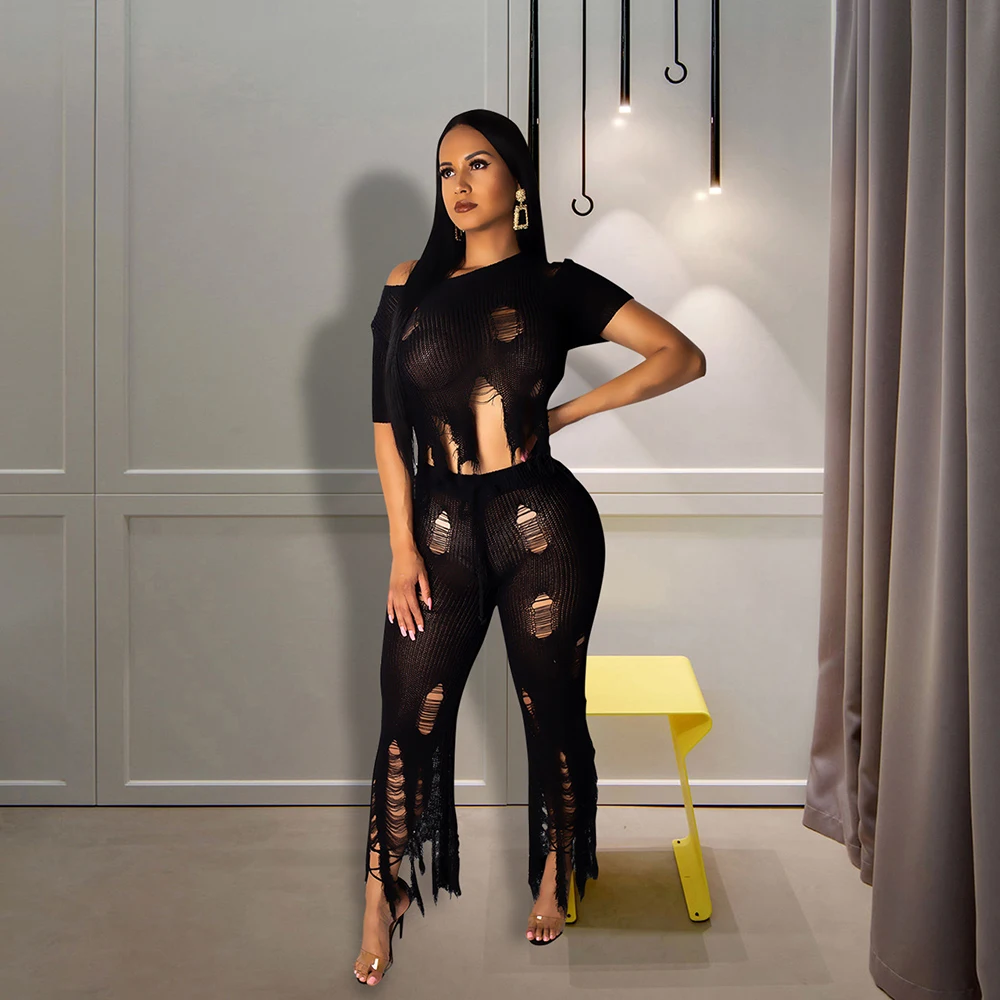 Женский сексуальный комплект из двух предметов топ с кисточками и дырками