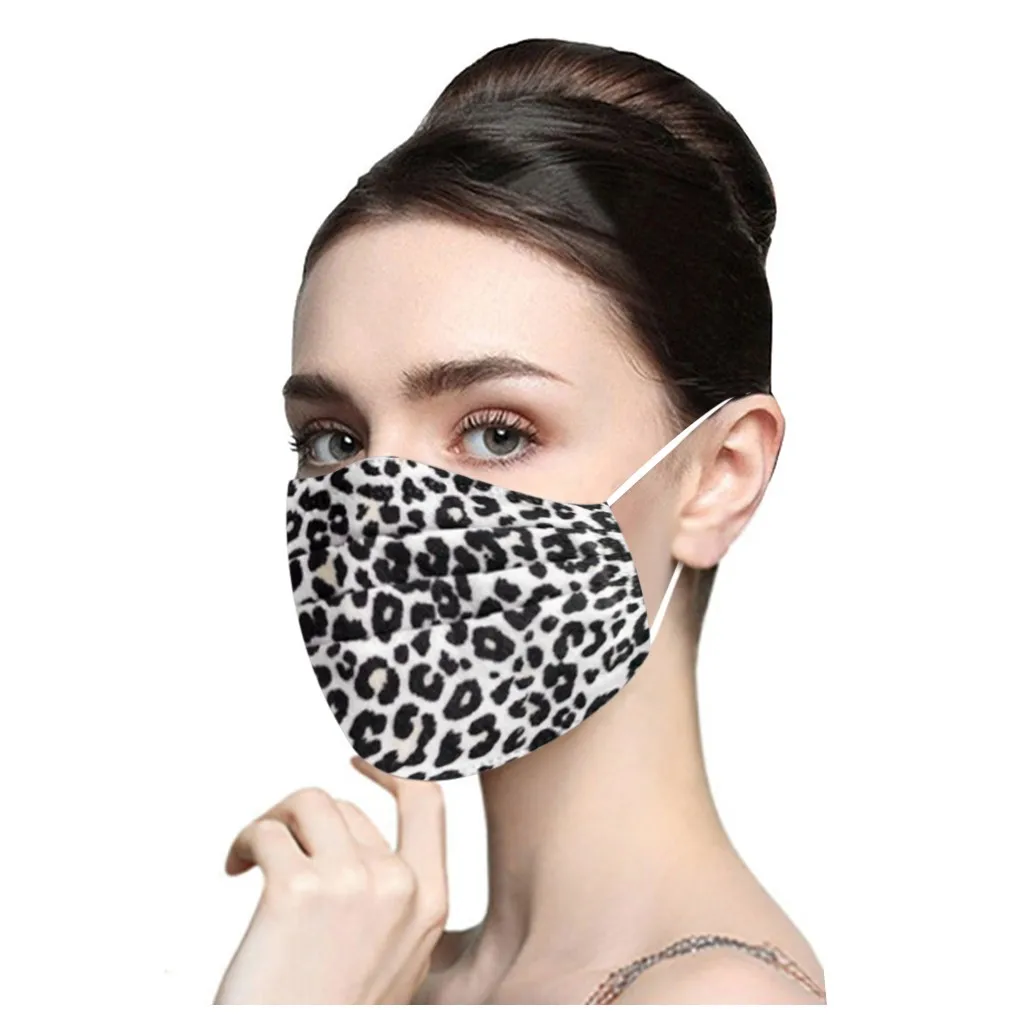 

10pcs Disposable Anti-Pollution Dust Protective face Mask fashion Leopard Print Fabric 3 layer mouth cover cotton Masks women