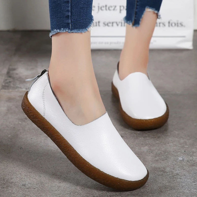 

Size 35-43 Women's 2021 New Light Soft Anti-Odor Flat Shoes Ladies Zipper Wear Resitant Loafers Shoes Outdoor Walking Mom Shoes