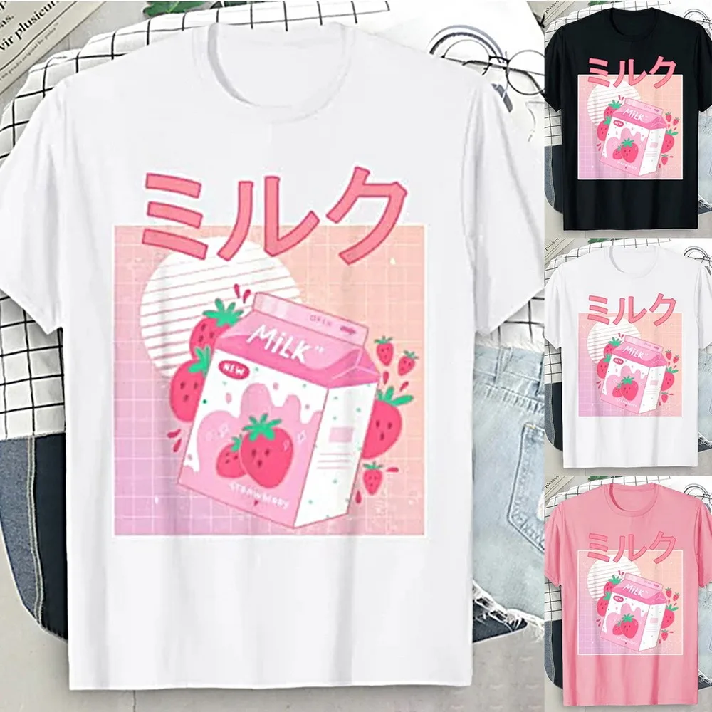 Повседневная модная футболка с коротким рукавом милые летние топы в японском