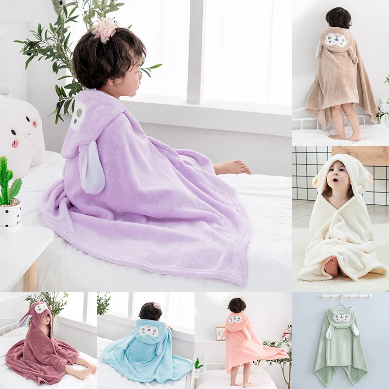 

70*140cm Baby Bath Towels Ultra-soft Kids Hooded Cloak Cartoon Bathrobe and Material is Coral Fleece