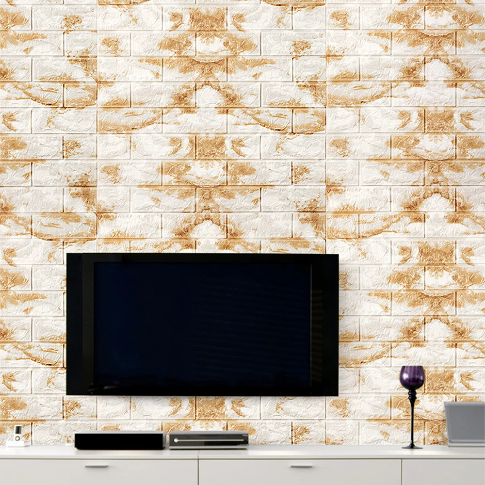 

10PCS 3D Wall Stickers Wallpaper Decor Foam Waterproof Wall Covering Wallpaper For Kids Living Room DIY Background Decorative