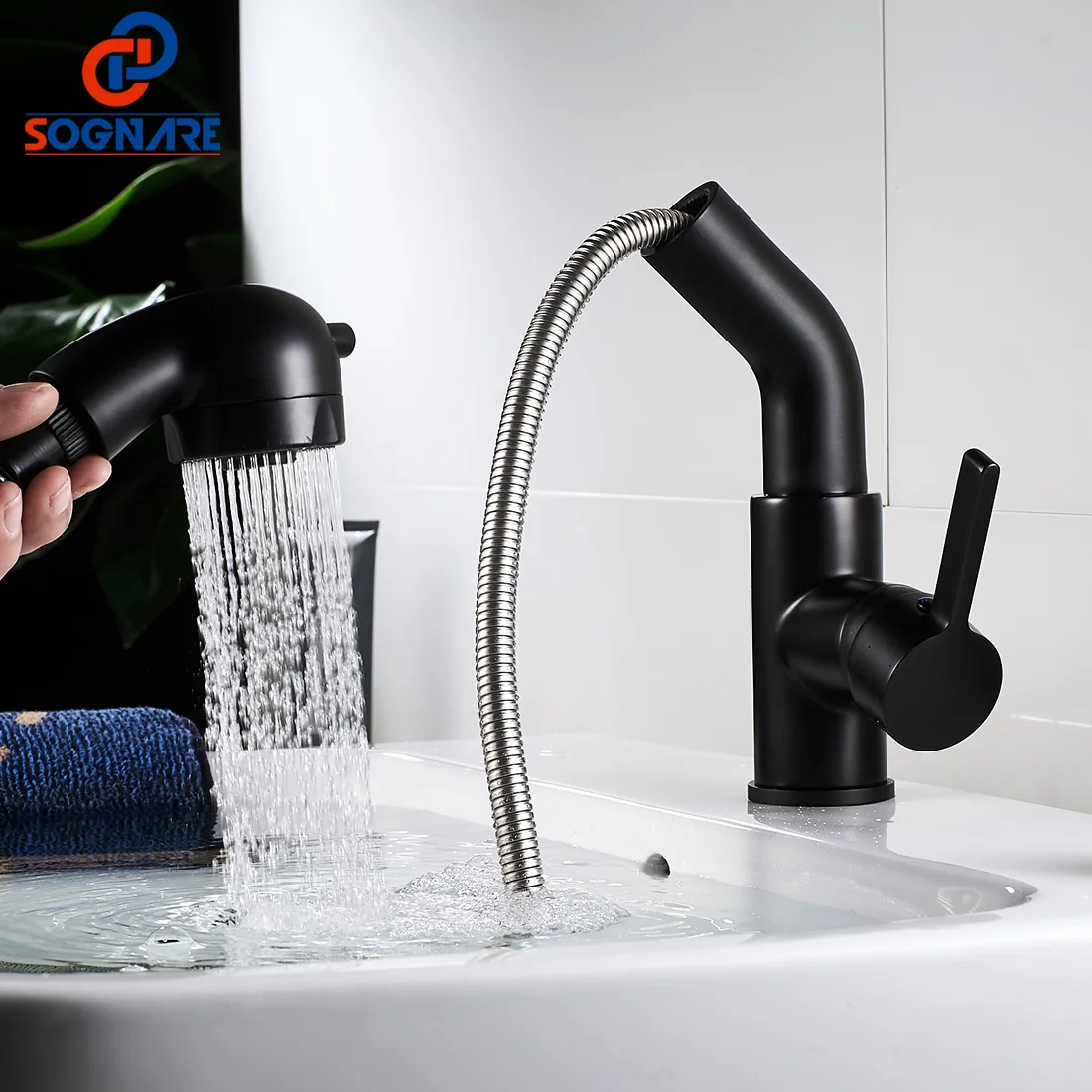 

SOGANRE Pull Out Basin Faucet Bathroom Kitchen Sink Mixer Tap 360Rotate Hot Cold Water Single handle Chrome смеситель для ванной