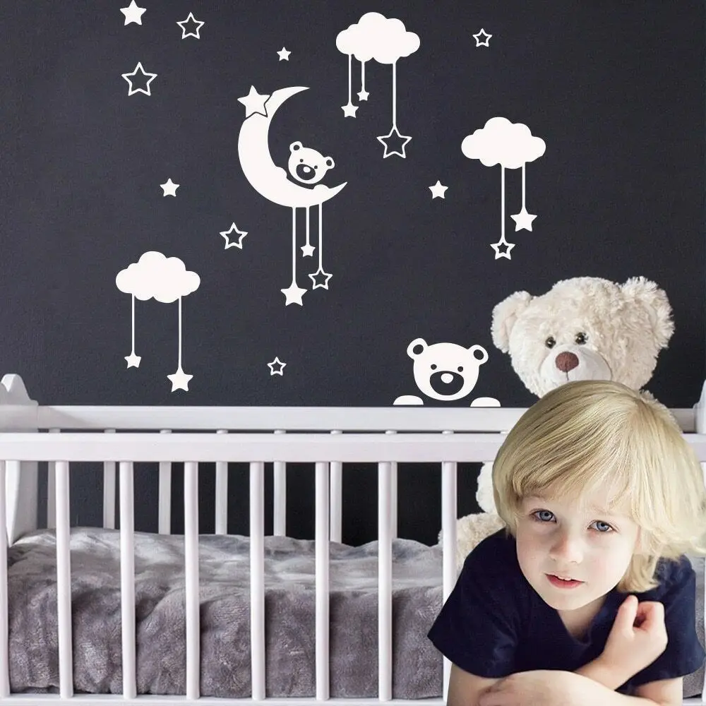 

Moon Bear Wall Decals For Kids Room Decoration Vinyl Wall Sticker For Baby Room Bedroom Decor Accessories Girls Room Decals W266