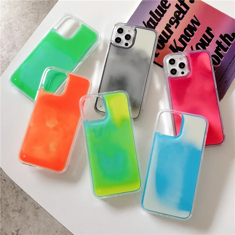 Luminous luxury sand phone case for iPhone 11 12 14 Pro XR XS Max X 13 funda glow gloss liquid glitter quicksand cover capa girl