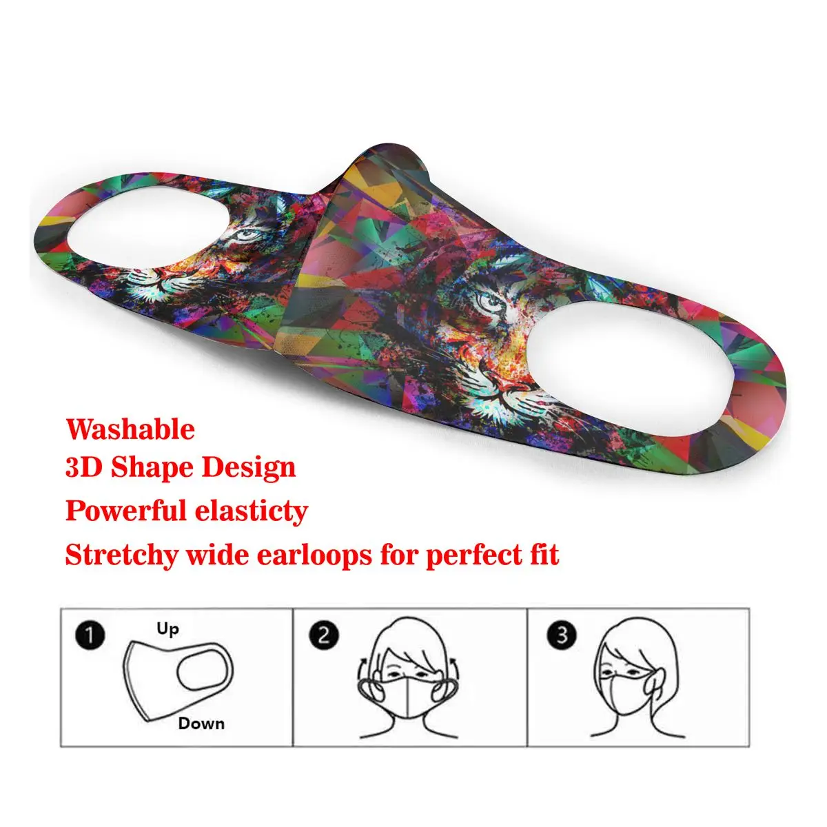 

Dust Mask Abstract Tiger Face Mouth Face Mask for Adult Kids Windproof Washable Reusable