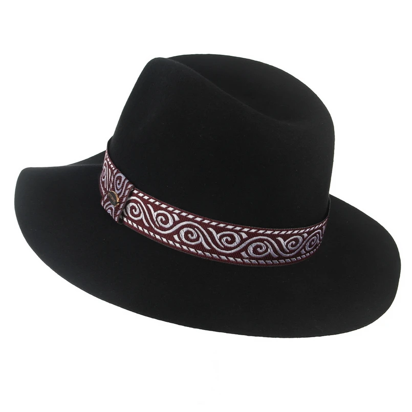 GEMVIE с широкими полями, шерсть, женская шляпа, Fedora, зимняя фетровая шапочка, полосатая, этническая группа, осенняя, джазовая шапка