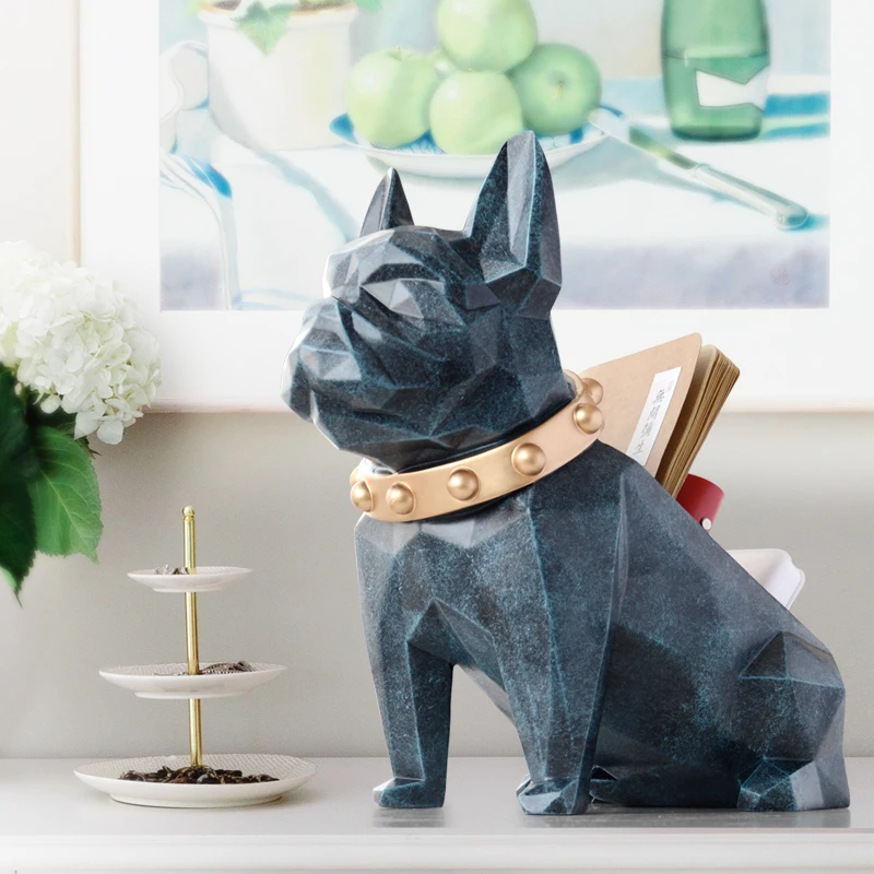 

Nordic Creative Bulldog Statue Key Storage Box Geometry Dog Art Sculpture Resin Craftwork Home Decoration Accessories WR24