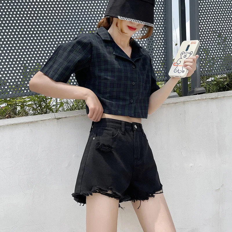 

CGC 2021 Summer Denim High Waist Shorts Loose Korean Style Women's Shorts Casual Harajuku Streetwear Female Shorts jeans