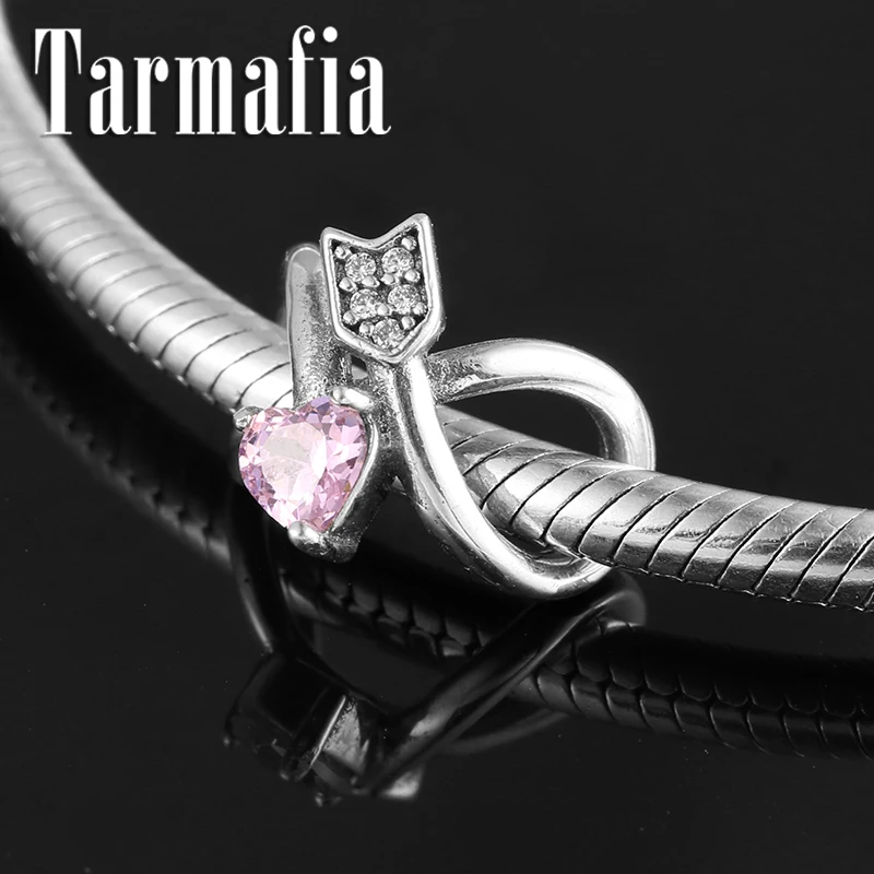 

New Pink Zircon Crystal 925 Sterling Silver Arrow Shape Fine Beads for Jewelry Making Fit Original Women Charm Bracelet DIY