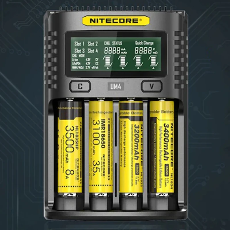 Умное зарядное устройство NITECORE UM4 UM2 C4 VC4 ЖК-дисплей для батарей li-ion/IMR/INR/ICR/LiFePO4 18650