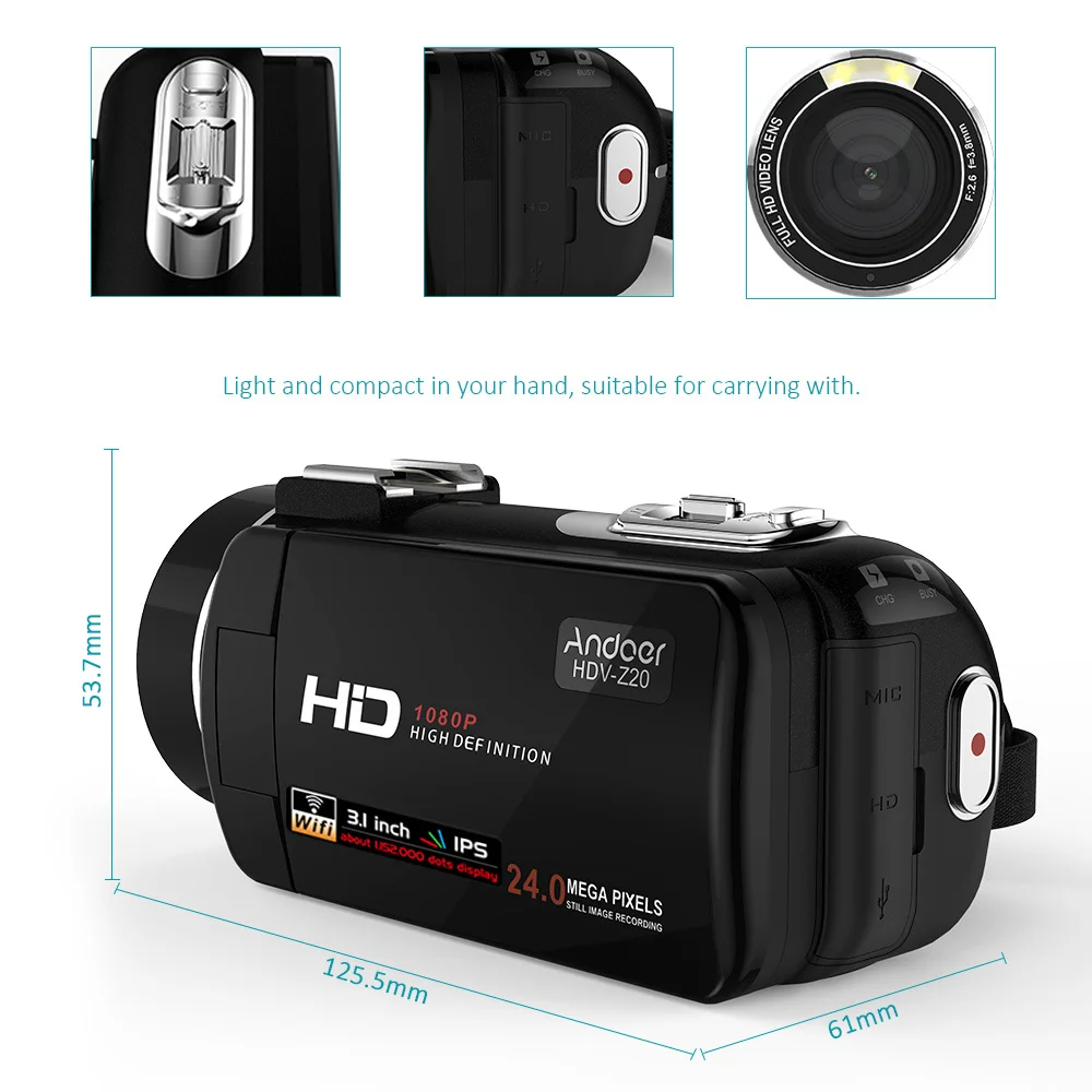 HDV-Z20 портативная видеокамера 1080P цифровые видеокамеры Full HD сенсорный экран WiFi