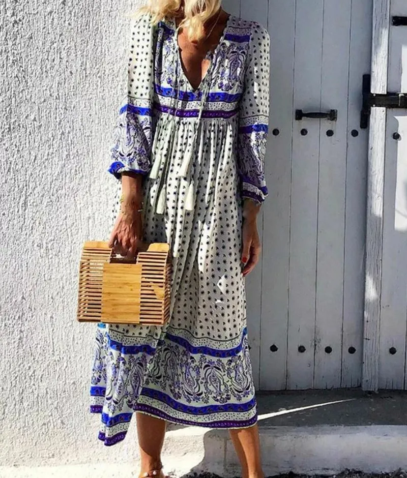 Летнее сексуальное платье средней длины с v-образным вырезом и длинным рукавом