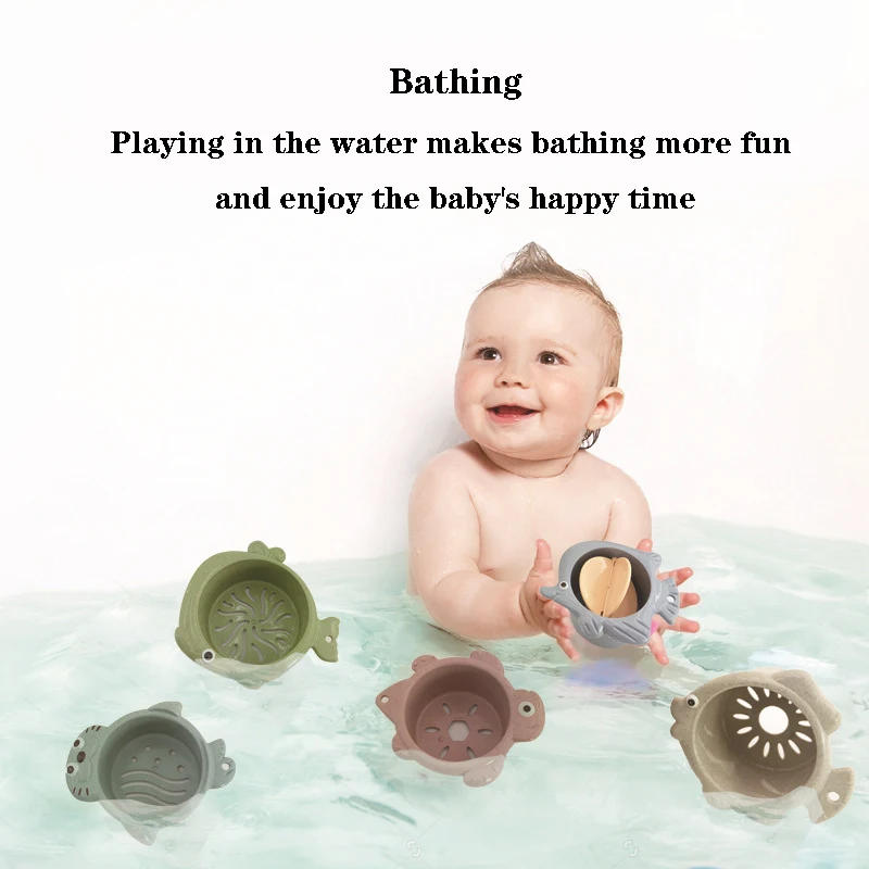 

Детские игрушки Монтессори для укладки чашек, Игрушки для ванны, забавные ранние образовательные игрушки Монтессори, Интеллектуальный под...