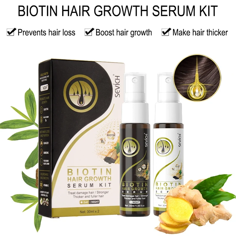 

Sevich 2pcs/lot Ginger Hair Growth Serum Spray 30ml Biotin Day & Night Anti Hair Loss Treatment Hair Spray For Growthing