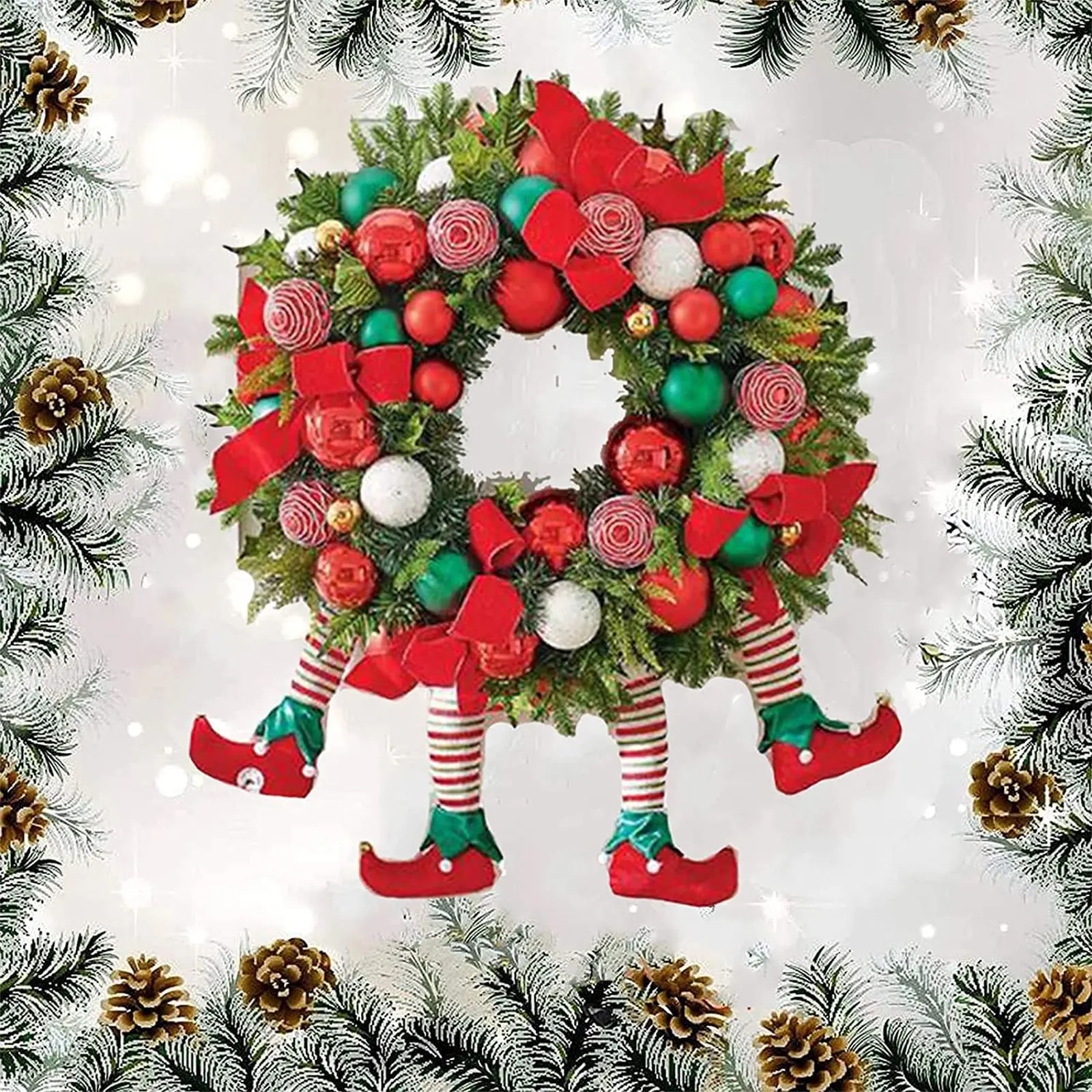 

Новое поступление 2022 г., Рождественский венок, искусственный венок в деревенском стиле с украшением в виде шара и дужками эльфа для входной ...