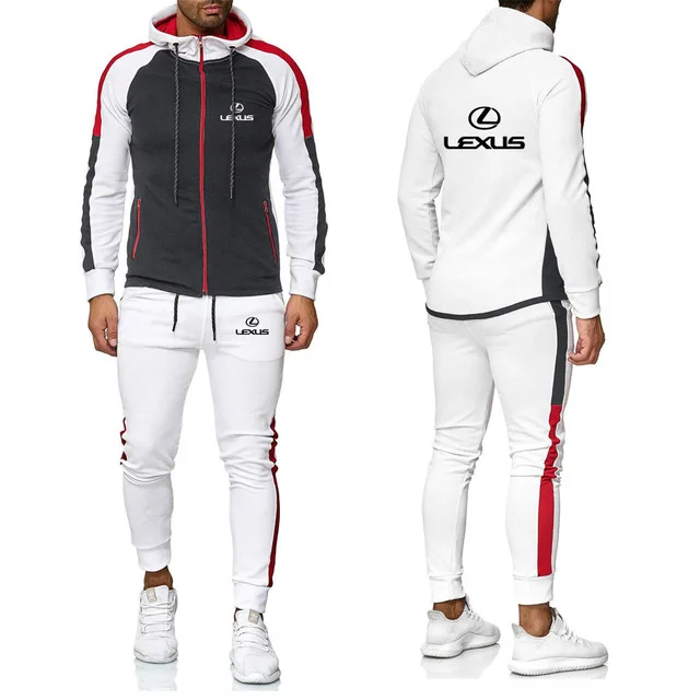 

New Men Hoodies for Lexus Car Logo Printed Spring Autumn stitching Fashion cotton Men's jackets Pants 2Pcs Sporting Suit
