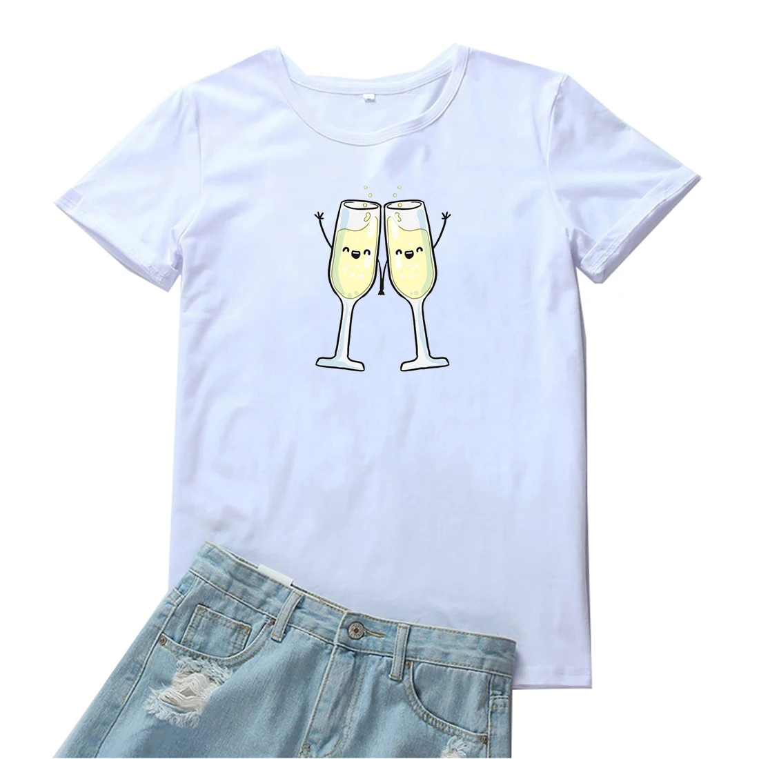 Drink and Clink Glasses Together Women T Shirt Goblet Graphic Tees Women Fashion Print Women Tshirt Loose Tide T-shirts Women