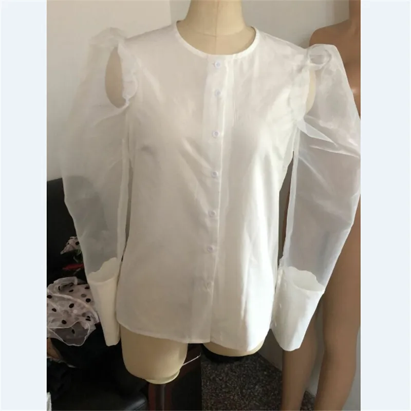 

NEW Women Ruffles Sheer See-through Long Puff Sleeve Tops Blouse Club T-Shirts