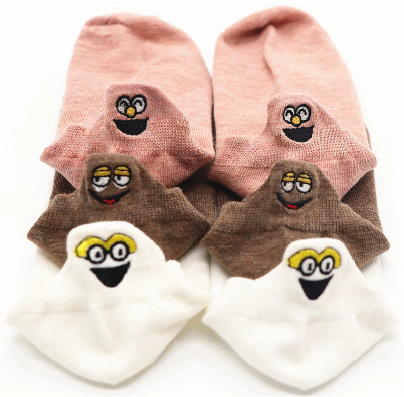 ZT 26 3PAIRS Kawaii Embroidered Expression Women Socks Happy Fashion Ankle Funny Socks Women Cotton Summer Candy Color - Цвет: ZT 26